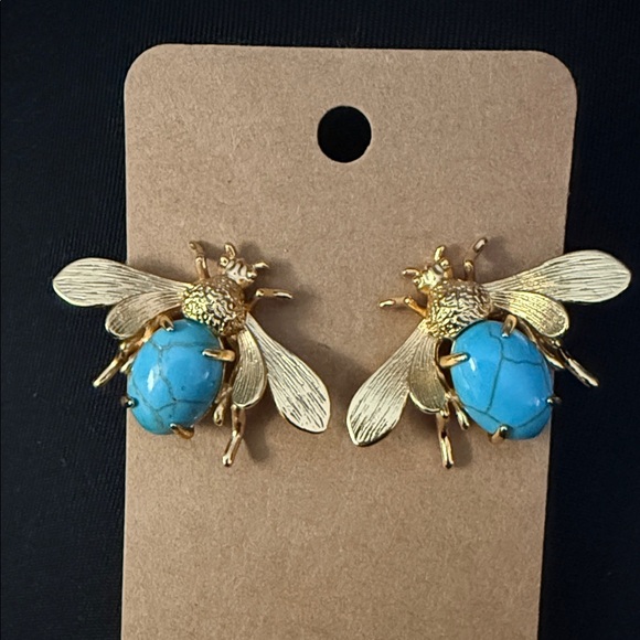 Private Label Jewelry - New Bee Earrings either Faux Turquoise Blue “Jelly Belly” Oval Cabochons